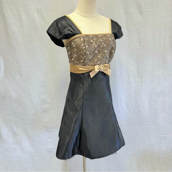 Jessica‎ McClintock for Gunne Sax vintage black satin & lace mini dress size 7 - Picture 8 of 15
